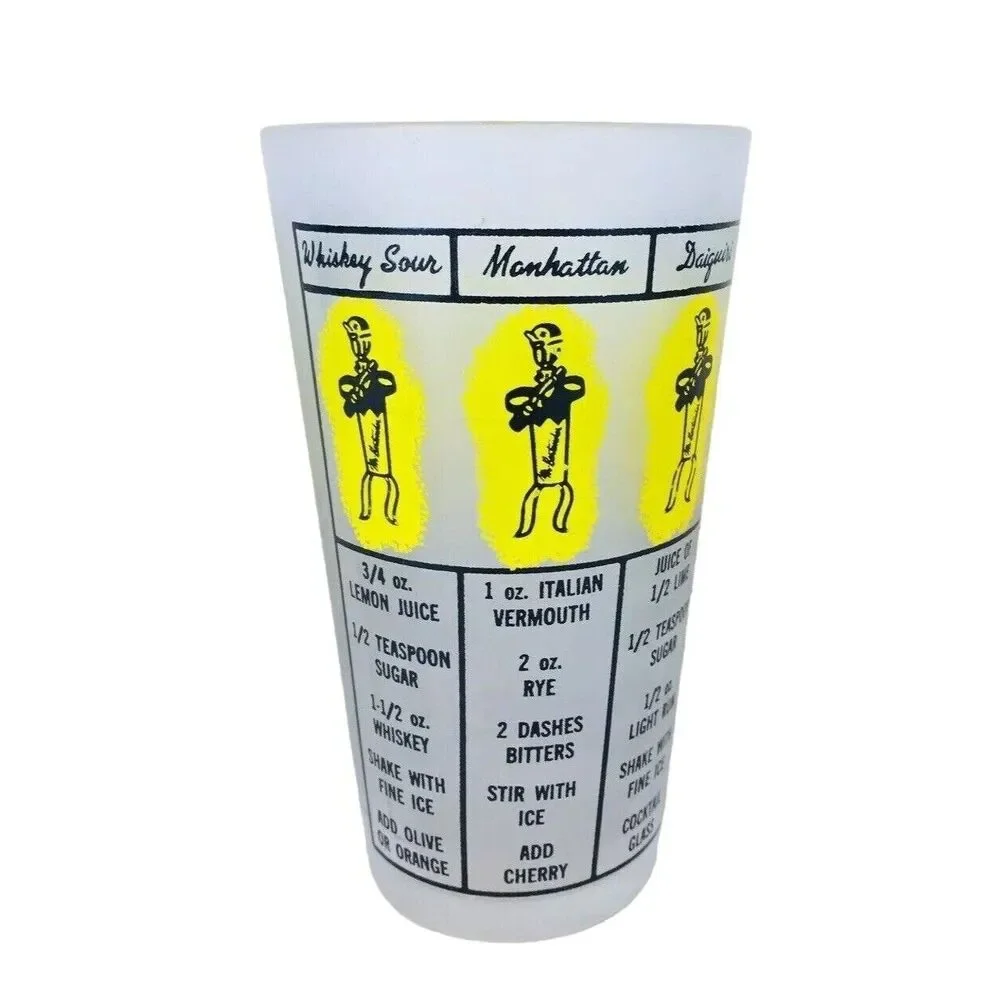 Vintage 50s Frosted Yellow Glass Federal Cocktail Recipe Drink Mixer Tumbler
